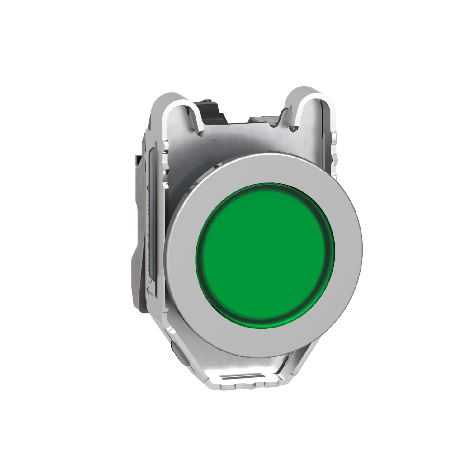 Pilot light, Harmony XB4,metal, green flush mounted, 30mm, universal LED, plain lens, 24V AC DC