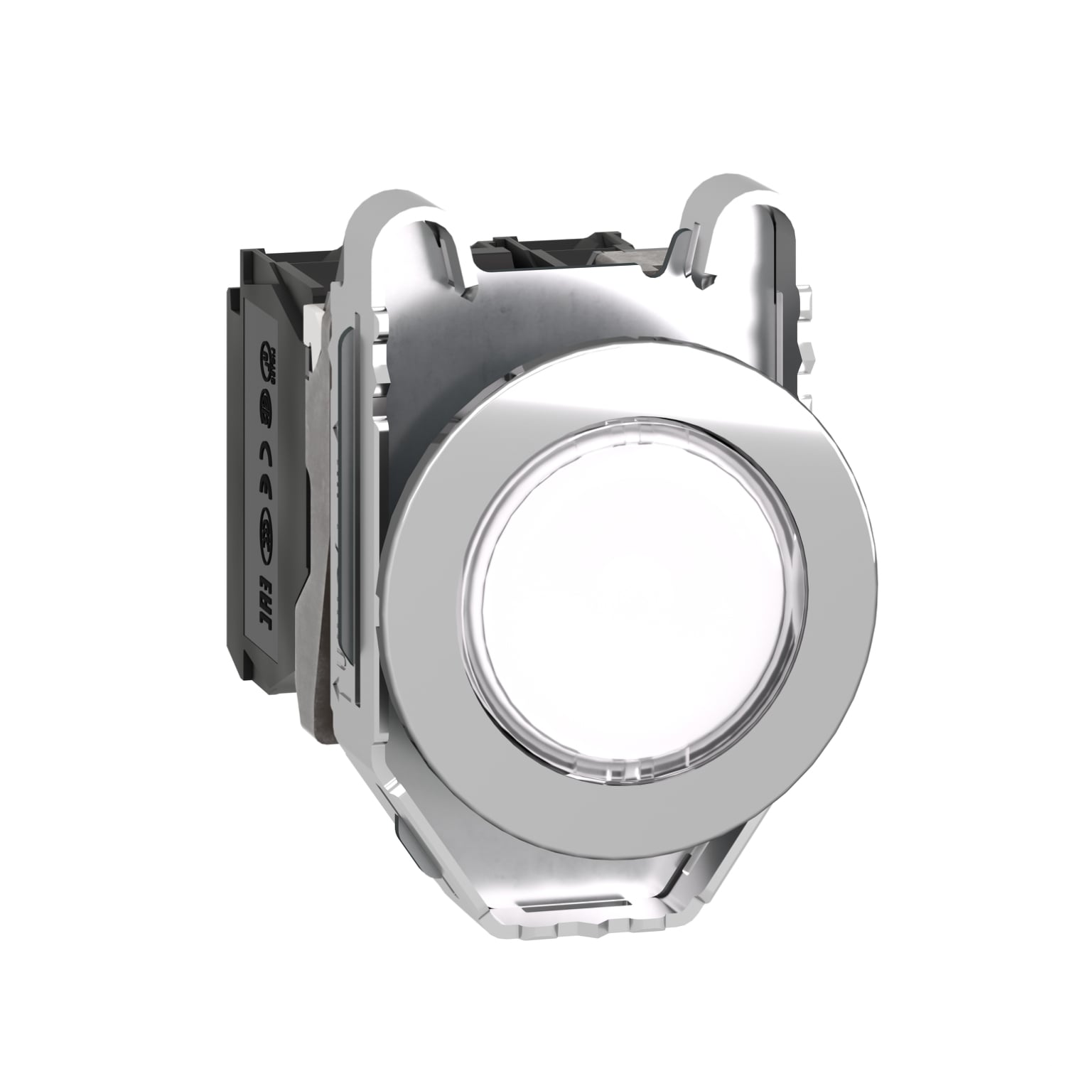 Illuminated push button, Harmony XB4, metal, white flush mounted, 30mm, universal LED, plain lens, 1NO + 1NC, 24V AC DC