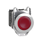 Illuminated push button, Harmony XB4, metal, red flush mounted, 30mm, universal LED, plain lens, 1NO + 1NC, 24V AC DC