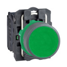 Push button, Harmony XB5, green flush, grey bezel, 22mm, spring return, 1NO, unmarked