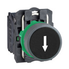 Push button, Harmony XB5, black flush pushbutton white marked arrow 1 NO screw clamp cp grey