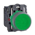 Push button, Harmony XB5, green flush pushbutton 1 NO 1NC screw clamp cp grey