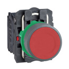 Push button, Harmony XB5, red flush pushbutton 1 NO 1NC screw clamp cp grey