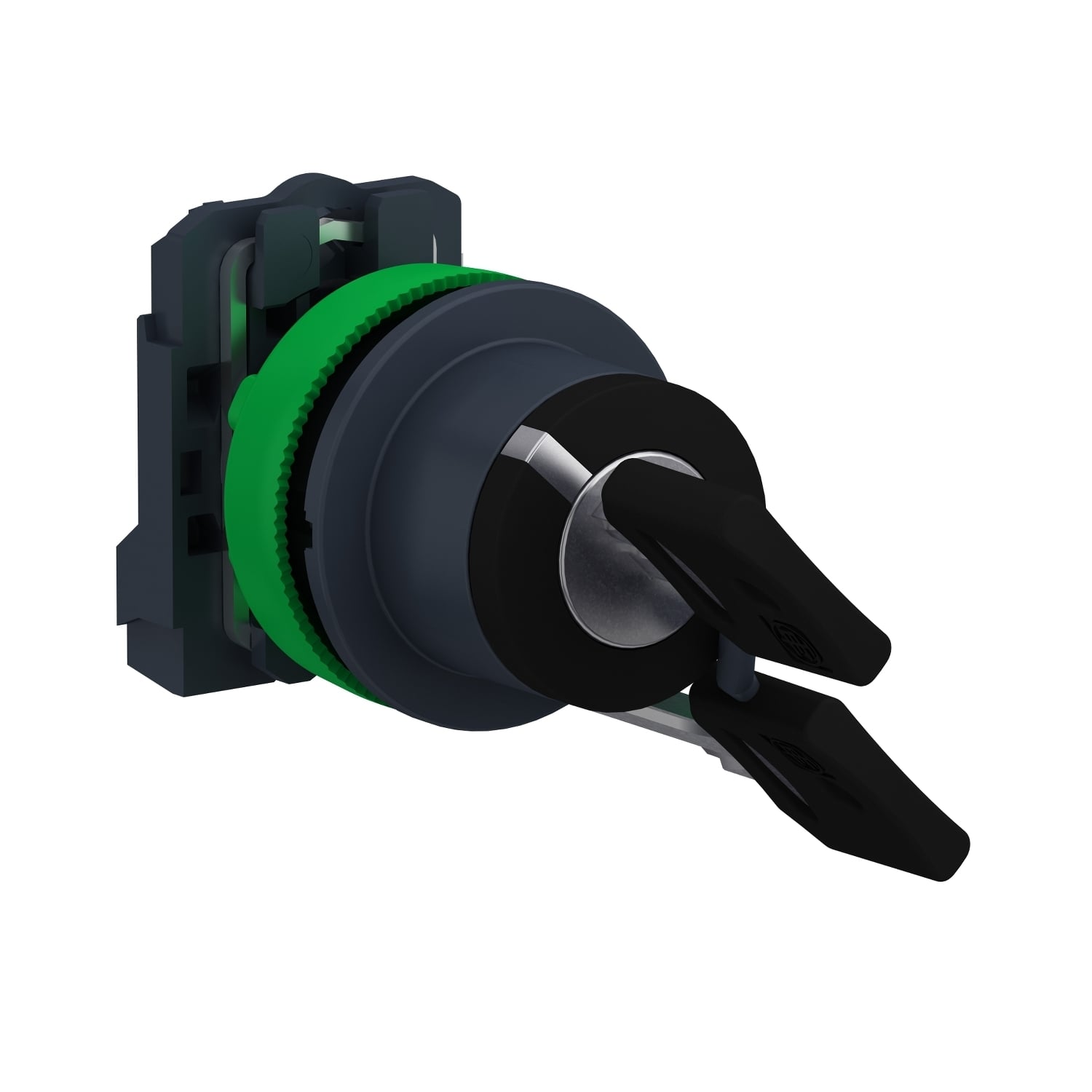 Key switch selector flush mounted, Harmony XB5, plastic, black, 30mm, key 455, 2 positions, stay put, 1NO