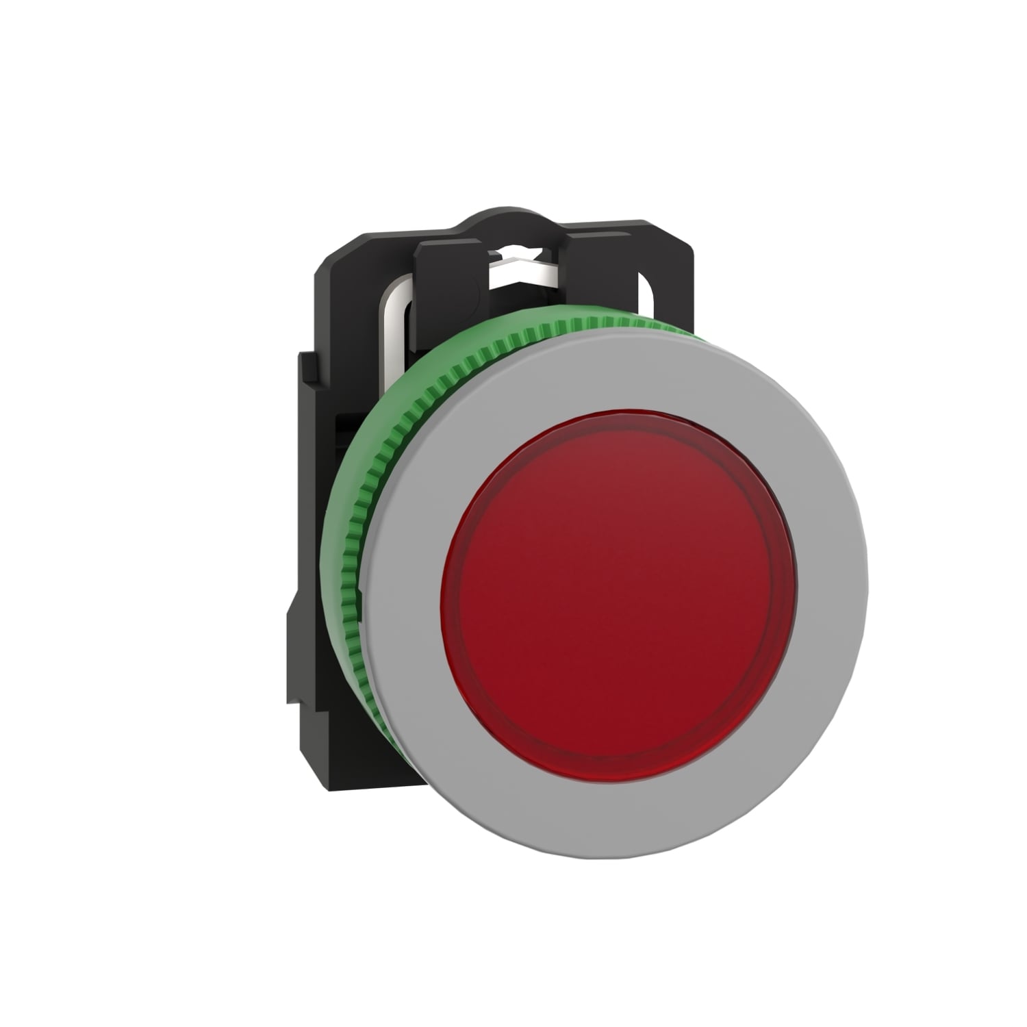 Pilot light, Harmony XB5, red flush mounted, grey bezel, 30mm, universal LED, plain lens, 110?120V