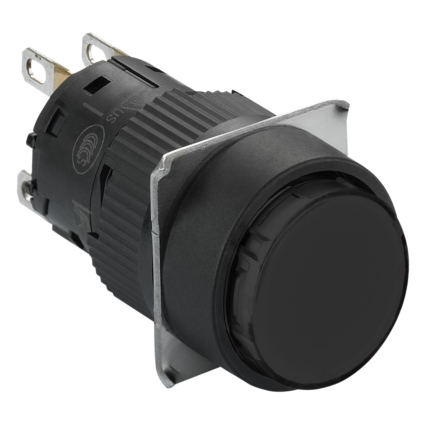 Monolithic push button, Harmony XB6E, round black flush, 16mm, spring return, 1CO