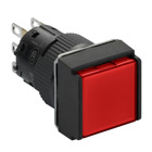 Illuminated monolithic push button, Harmony XB6E, square red pushbutton  16 flush spring return 24 VDC polarised 1CO