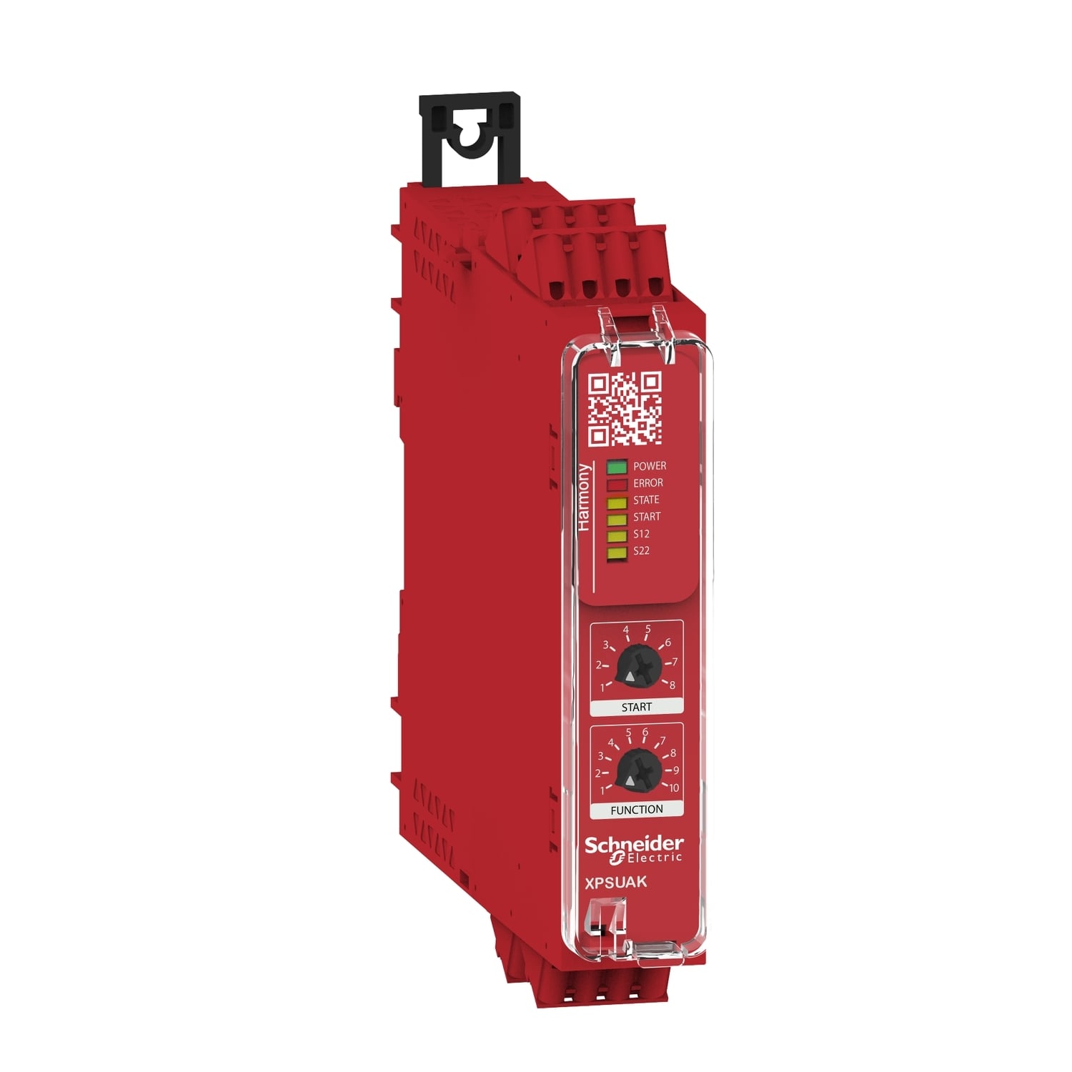 safety module, Harmony XPSU, Cat 4, features XPSUAF with PNP or NPN, safety mat, 24V AC or DC, spring