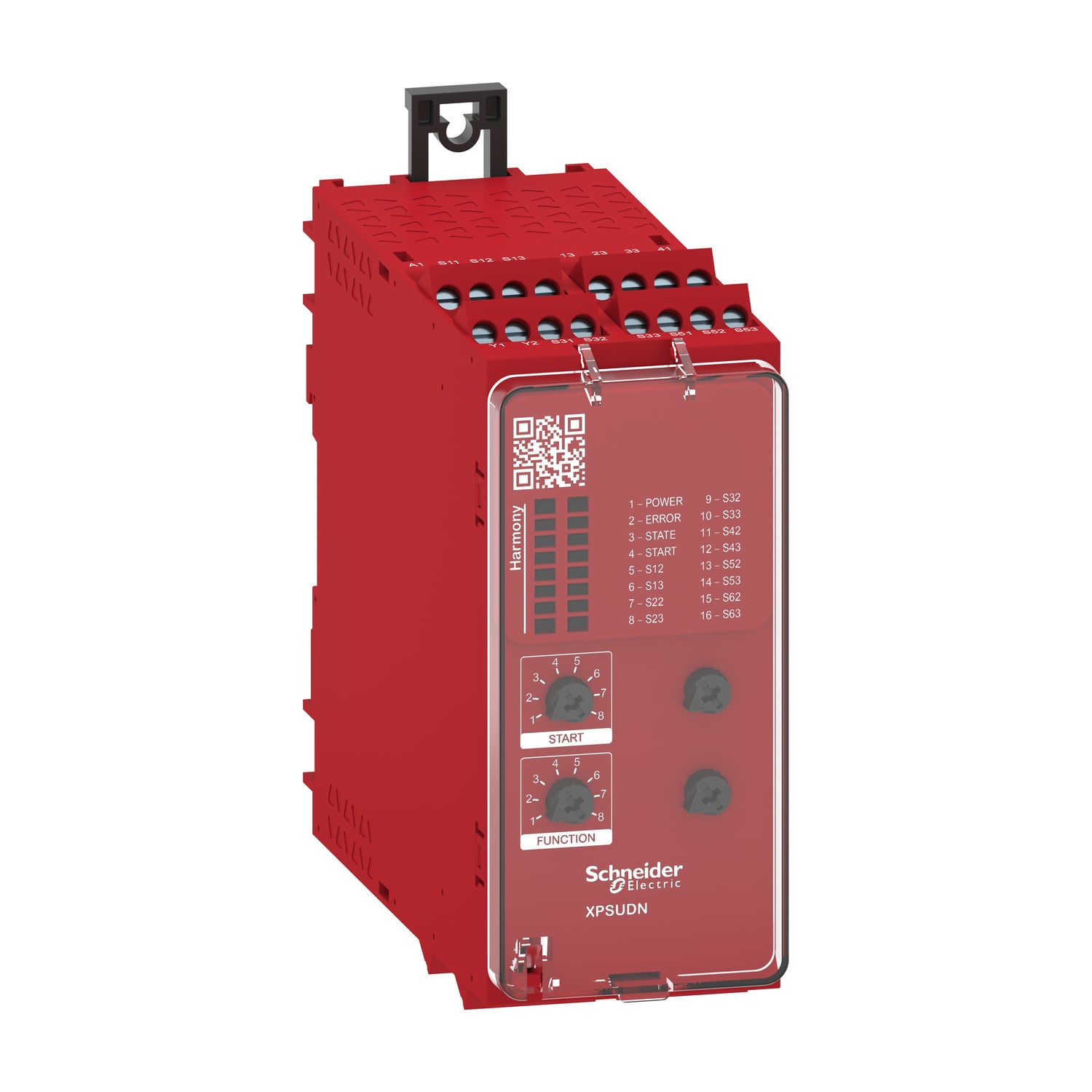 safety module, Harmony XPSU, Cat 4, features 6 x XPSUAF, 24V AC or DC, screw
