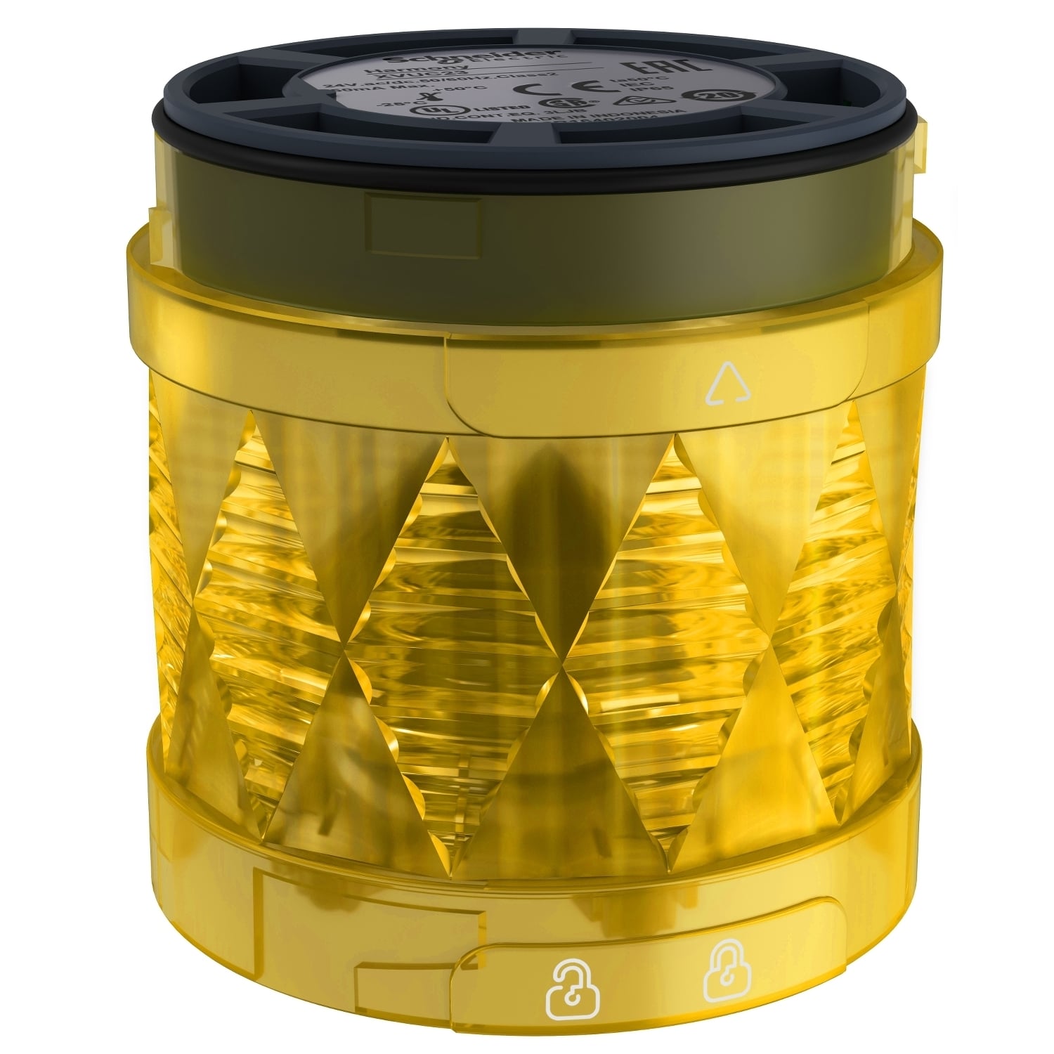 Modular tower light, Harmony XVU, illuminated LED units, yellow, 60mm, blinking, IP65, 24V AC DC