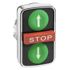 Head for triple headed push button, Harmony XB4, green flush/red projecting/green flush pushbutton 22 mm with marking