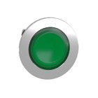 Head for illuminated push button, Harmony XB4, metal, green flush, 30mm, spring return, universal LED, unmarked