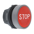 Harmony XB5, Push button head, plastic, flush, red, 22, spring return, marked STOP, grey bezel
