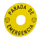 Marked legend, Harmony XB4, Harmony XB5,  90 for emergency stop, PARADA DE EMERGENCIA/logo ISO13850