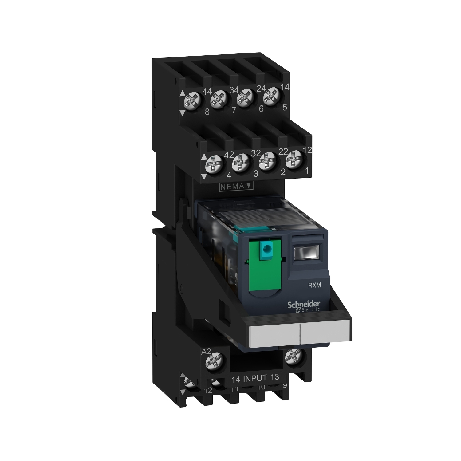 miniature plug in relay pre assembled, Harmony Electromechanical Relays, 6A, 4CO, with LED, lockable test but to n, mixed terminals socket, 24V DC