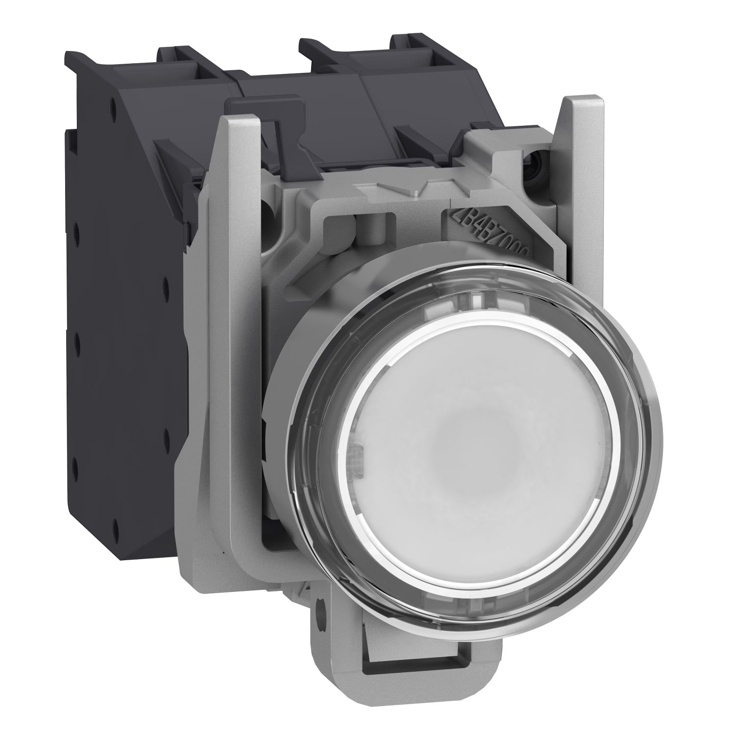 Complete illuminated push button, Harmony XB4 - ATEX D, metal, white flush, 22mm, spring return, booted, 1NO, 24...254V AC/DC