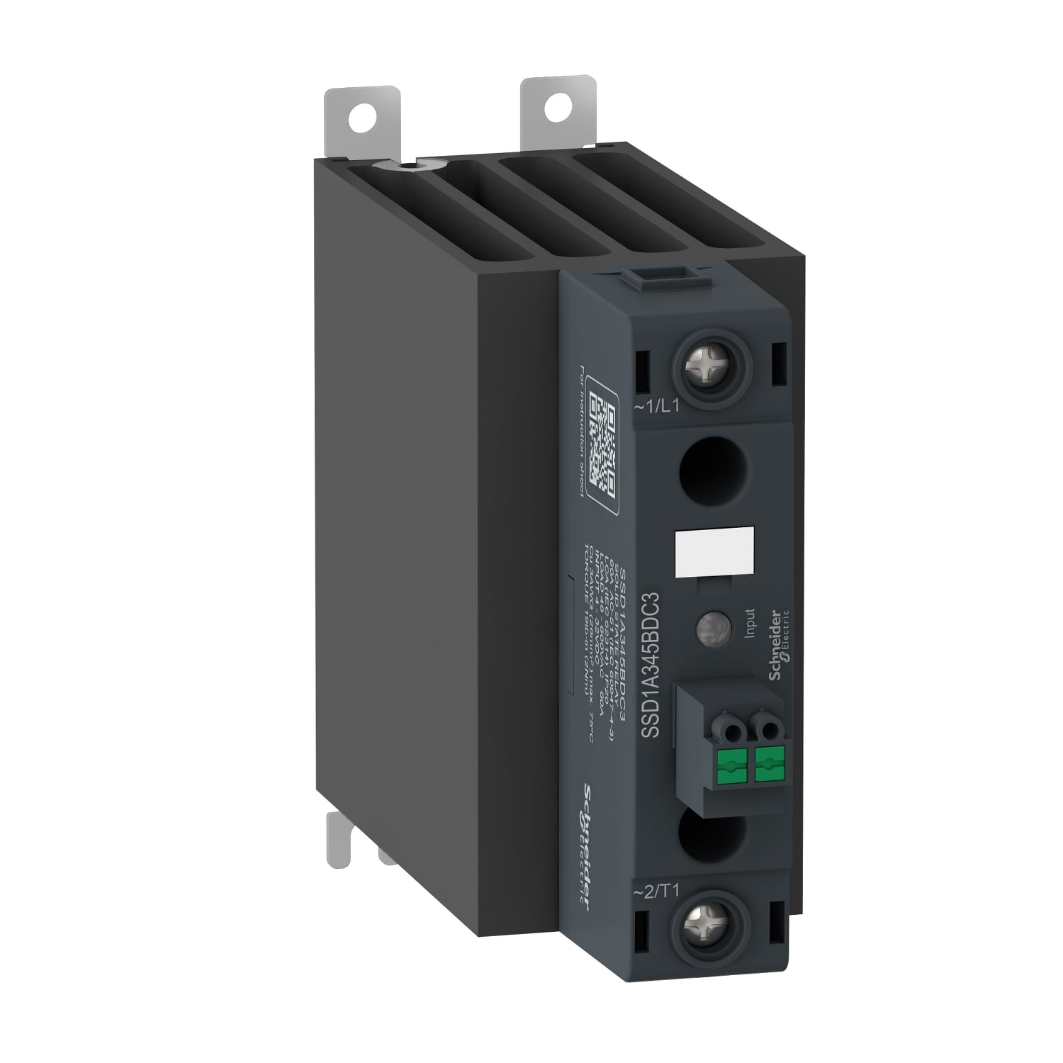 DIN rail mount, Harmony Solid State Relays, 60A, zeroVoltage switching, contactor configuration spring input, input 4 to 32V DC, output 48 to 600V AC