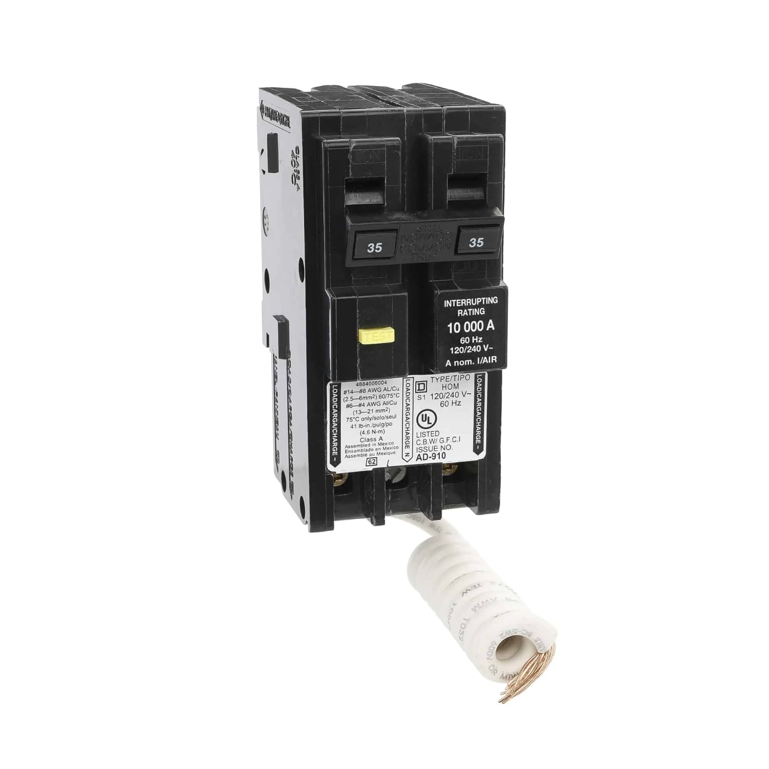HOM235GFI Homeline Miniature Circuit Breaker, 35 Amp, 2 Pole, 120/240V