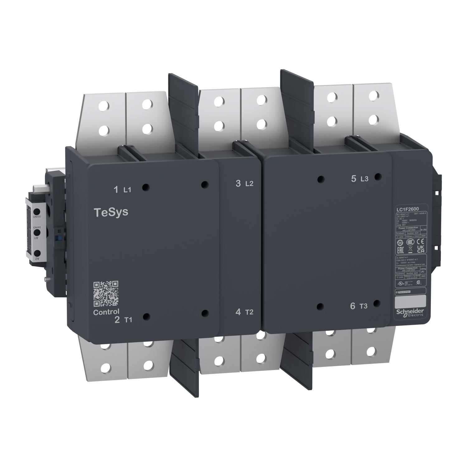 contactor body withou coil,TeSys F, 3P(3NO) AC-1, <=1000V AC 2600A with coil LX1/LX9, 110?500V AC 40/400Hz, LX4, 110...440V DC