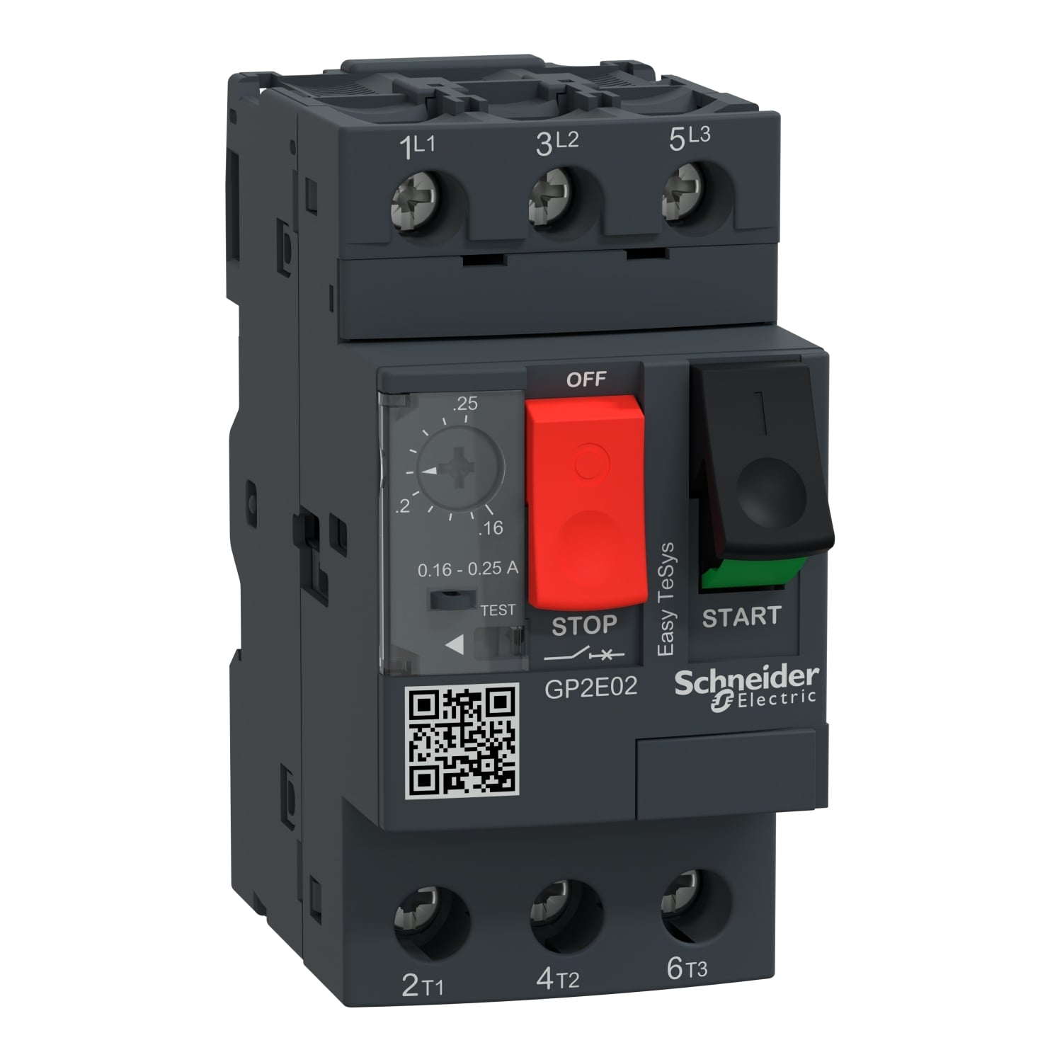 Manual motor controller,Easy TeSys GP2E,3P,0.16-0.25A,thermal magnetic trip,screw clamp terminals
