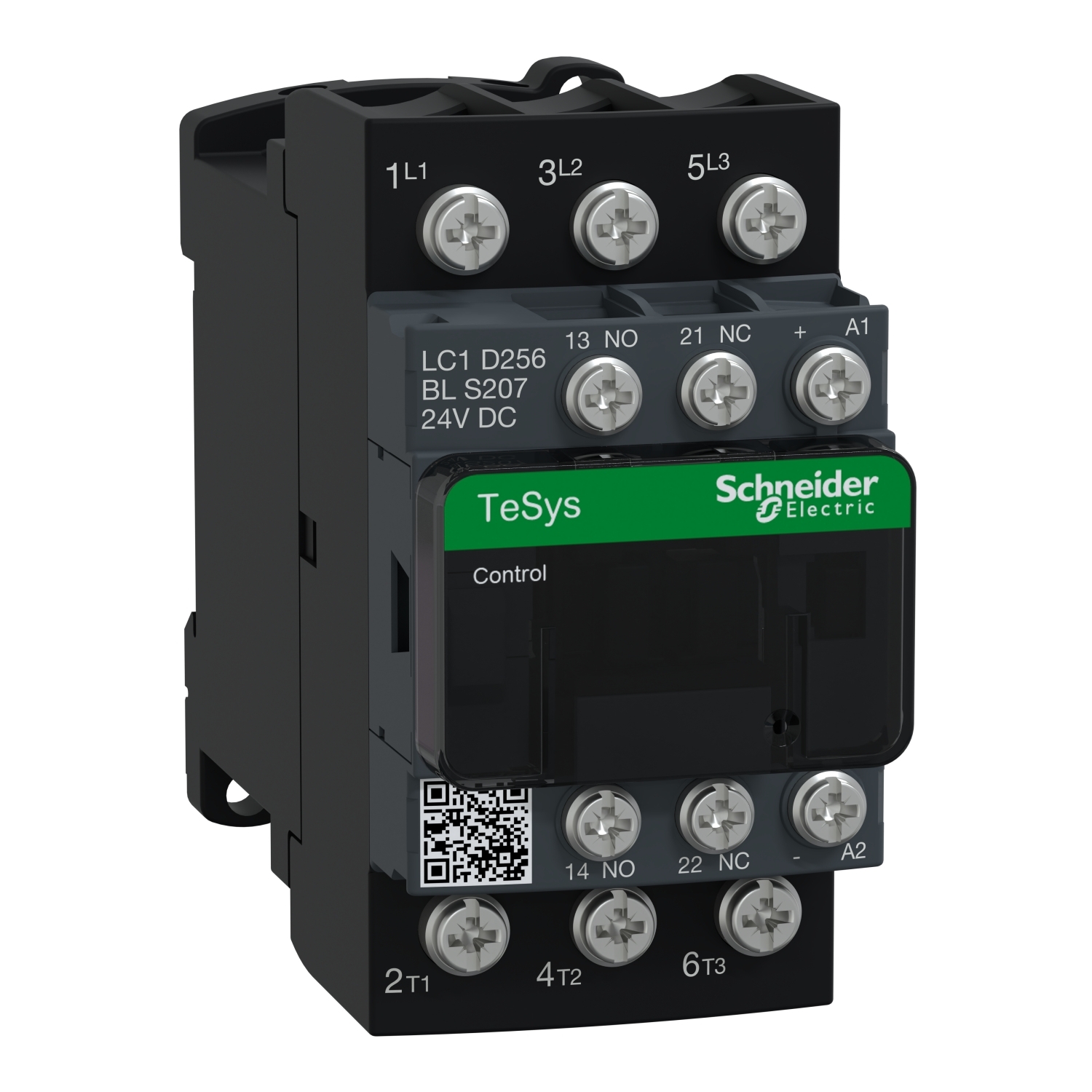 IEC contactor, TeSys D, nonreversing, 25A, 15HP at 480VAC, 3 phase, 3 pole, 3 NO, low consumption 24VDC coil, open style