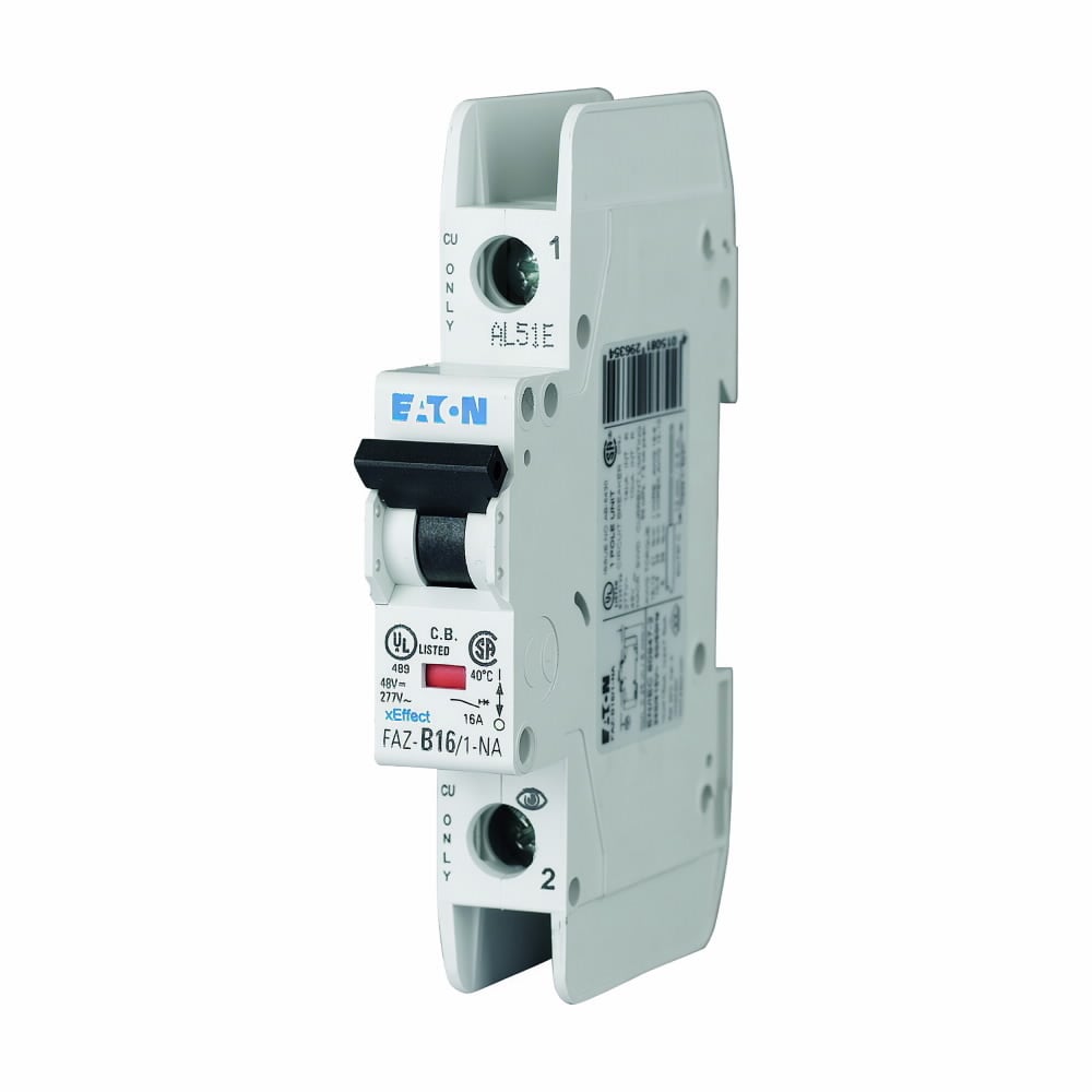Eaton FAZ branch protector,UL 489 Industrial miniature circuit breaker - supplementary protector,Medium levels of inrush current are expected,50 A,10 kAIC,Single-pole,240 V,5-10X /n,50-60 Hz,Screw terminals,C Curve