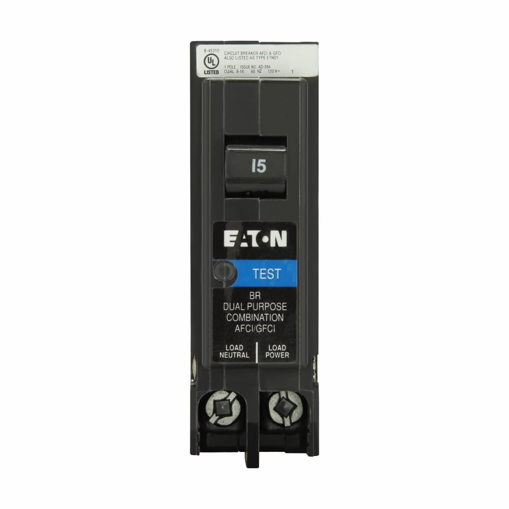 Eaton BR arc fault / ground fault circuit breaker, BR dual, PON 1P, 15 A, 10KAIC, UL only
