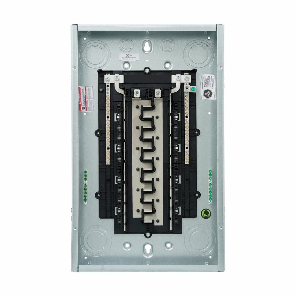 Eaton Eaton BR main lug loadcenter,Main Lug Only,Main lug only,125 A,X3,Aluminum, NEMA 1,Metallic,10kAIC,BR,Surface,flush,NEMA 1,48 Circuits,Single-pole,24 Spaces,Two hots,a neutral and a ground,Single-phase,1,120/240V,#6-1/0 AWG Cu/Al