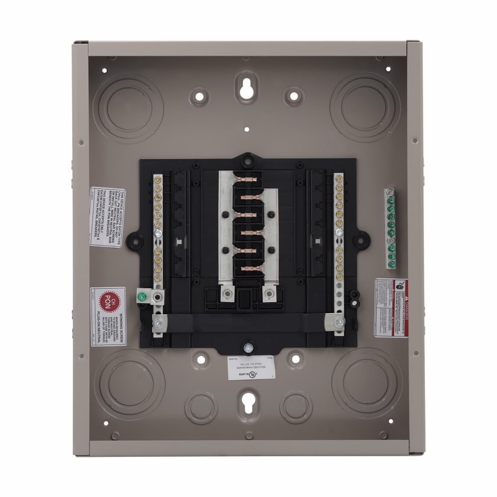 Eaton CH main breaker loadcenters, Main breaker, 100 A, X1, Copper, X1, NEMA 1, Metallic, 10 kAIC, CH, 28, Single-pole, 14, Two hots, a neutral and a ground, Single-phase, #6-1/0 AWG, 120/240 V