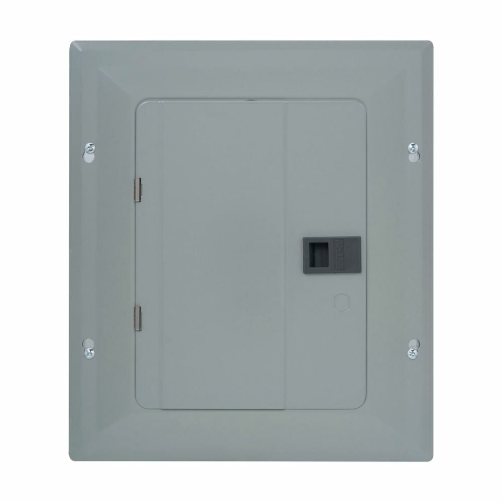 Eaton BR main breaker loadcenter, Plug-on neutral main circuit breaker loadcenter, 100 A, X1, Aluminum, Cover included, NEMA 1, Metallic, 10kAIC, BR2100, 24 circuits, Single pole, 12 spaces, Two hots, a neutral, and a ground, Single-phase