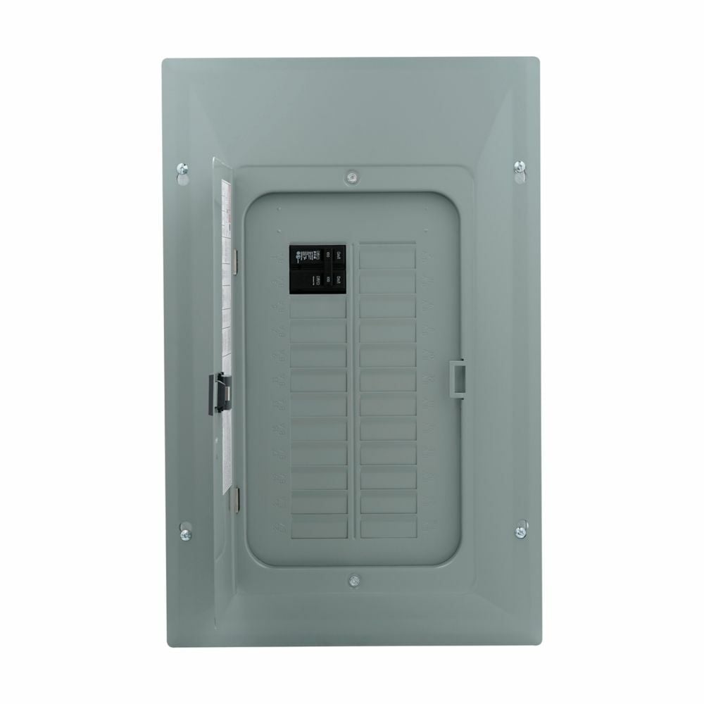 Plug-on neutral main circuit breaker loadcenter,100A,X3,Copper,Cover included,NEMA 1,Metallic,10kAIC,BR2100,40 circuits,Single pole,20 spaces,Two hots, a neutral, and a ground,Single-phase,Gray,Combination,NEMA 1,Type BR 1-inch breakers,120