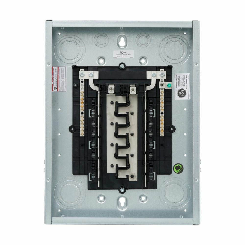 Eaton Eaton BR main lug loadcenter,Main lug only,125 A,X1,Aluminum,Gray, NEMA 1,Metallic,10kAIC,BR2125,Surface,flush,32 Circuits,Twenty-four pole,16 Spaces,Two hots,a neutral,and a ground,Single-phase,120/240V,#6-2/0 AWG Cu/Al