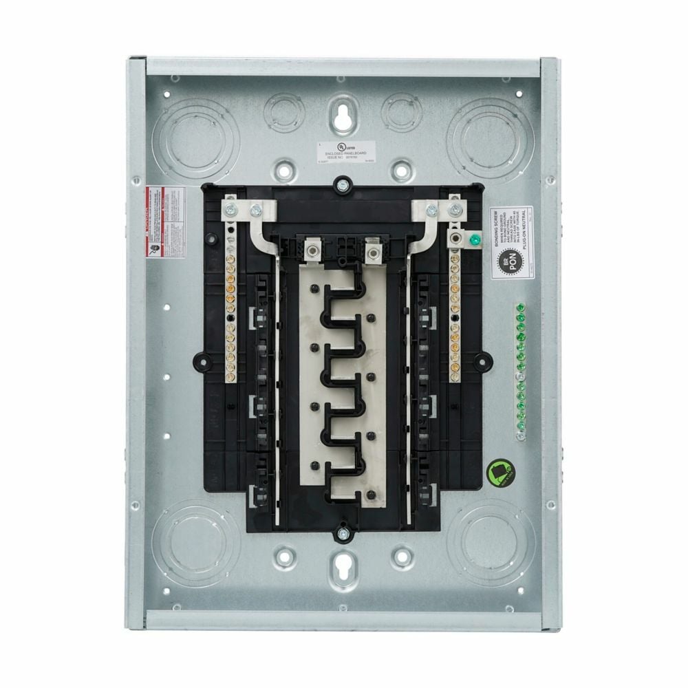 Eaton Eaton BR main lug loadcenter, Ground bar, Main lug only, 125 A, X1, Aluminum, Gray, NEMA 1, Metallic, 10kAIC, BR2125, Surface, flush, NEMA 1, 32 Circuits, Twenty-four pole, 16 Spaces, Two hots, a neutral, and a ground, 120/240V