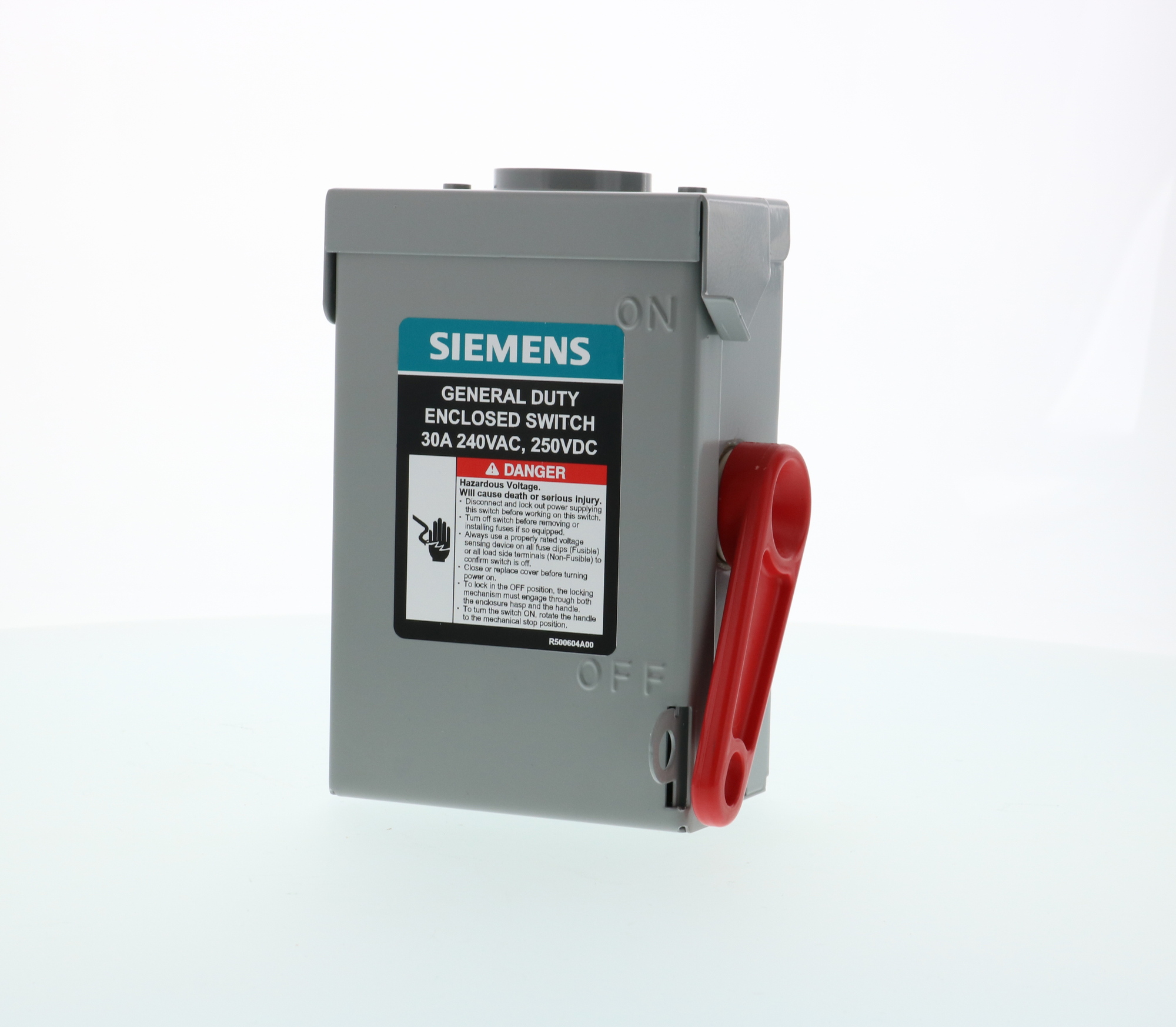  LOW VOLTAGE VBII DOUBLE-BREAK ENCLOSED SAFETY SWITCH. SERIES A 3-POLE 3-WIRE NON-FUSED GENERAL DUTY SWITCH. RATED 240V 30A. SPECIAL FEATURES NEMA TYPE 3R OUTDOOR ENCLOSURE.