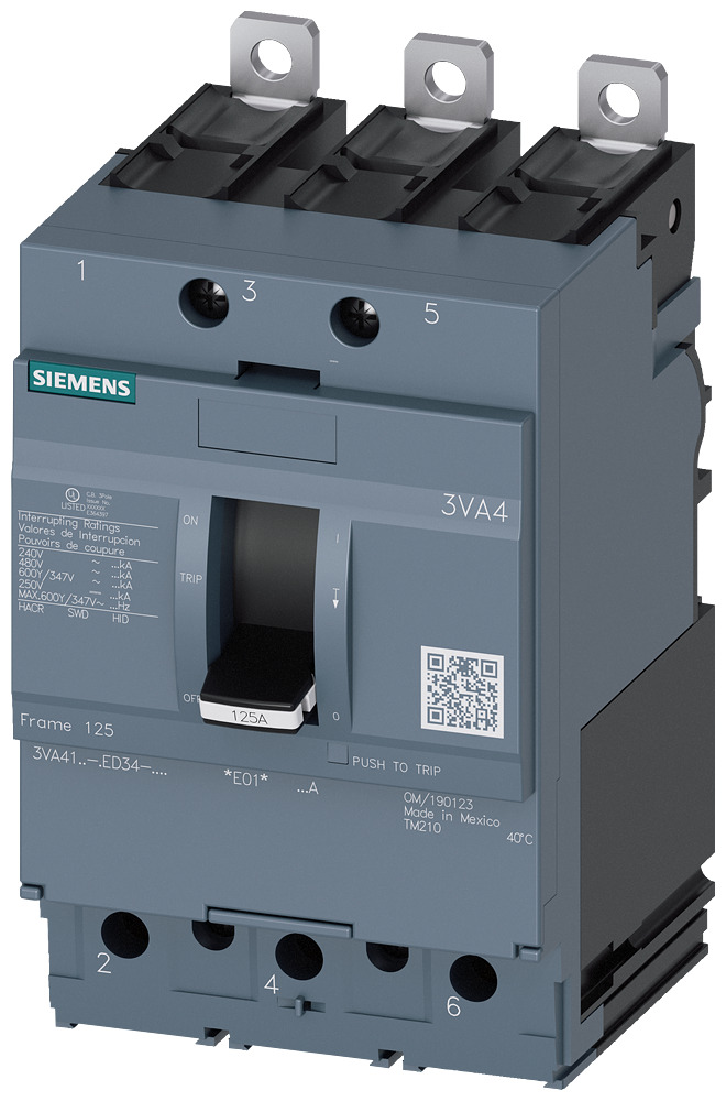  LOW VOLTAGE 3VA UL MOLDED CASE CIRCUIT BREAKER WITH THERMAL - MAGNETIC TRIP UNIT. 3VA41 FRAME WITH STANDARD (CLASS S) BREAKING CAPACITY. 20A 3-POLE (14KAIC AT 600Y/347) (25KAIC AT 480V). TM210 TRIP UNIT WITH FIXED Ir FIXED Ii. SPECIAL FEATURES LUGS INSTALLED IN LOAD SIDE ONLY. DIMENSIONS (W x H x D) IN 3 x 5.5x 3.7.