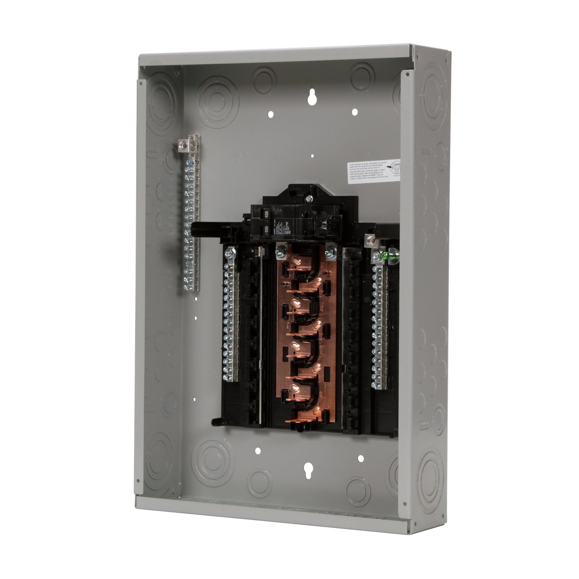  LOW VOLTAGE PLUG-ON NEUTRAL READY PRO SERIES ASSEMBLED LOAD CENTER. MAIN BREAKER WITH 16 1-INCH SPACES ALLOWING MAX 32 CIRCUITS. 1-PHASE 3-WIRE SYSTEM RATED 120/240V (100A) 22KAIC. SPECIAL FEATURES COPPER BUS, GREY TRIM NEMA TYPE 1ENCLOSURE FOR INDOOR USE.