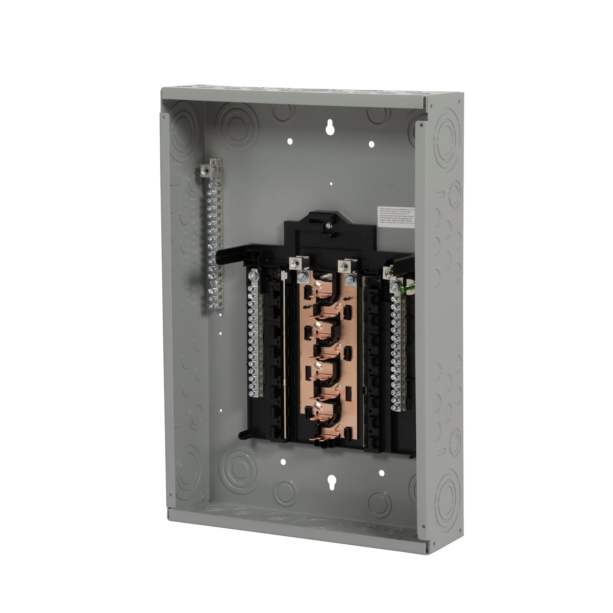  LOW VOLTAGE PLUG-ON NEUTRAL READY PRO SERIES ASSEMBLED LOAD CENTER. MAIN LUG WITH 16 1-INCH SPACES ALLOWING MAX 32 CIRCUITS. 1-PHASE 3-WIRE SYSTEM RATED 120/240V (125A) 100KAIC. SPECIAL FEATURES COPPER BUS, GREY TRIM NEMA TYPE 1 ENCLOSURE FOR INDOOR USE.
