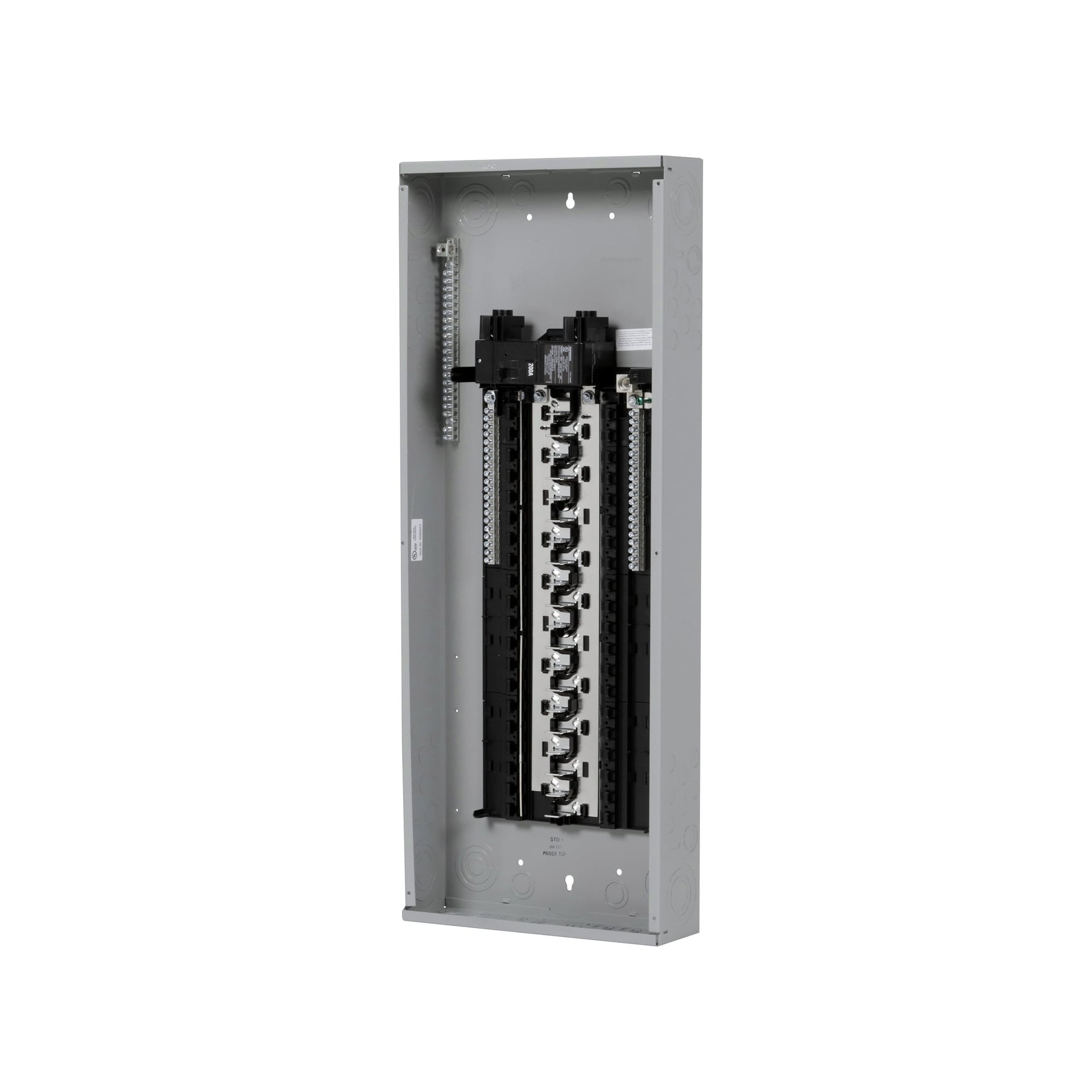  LOW VOLTAGE PLUG-ON NEUTRAL READY PRO SERIES ASSEMBLED LOAD CENTER. MAIN BREAKER WITH 40 1-INCH SPACES ALLOWING MAX 40 CIRCUITS. 1-PHASE 3-WIRE SYSTEM RATED 120/240V (200A) 22KAIC. SPECIAL FEATURES COPPER BUS, GREY TRIM NEMA TYPE 1ENCLOSURE FOR INDOOR USE.
