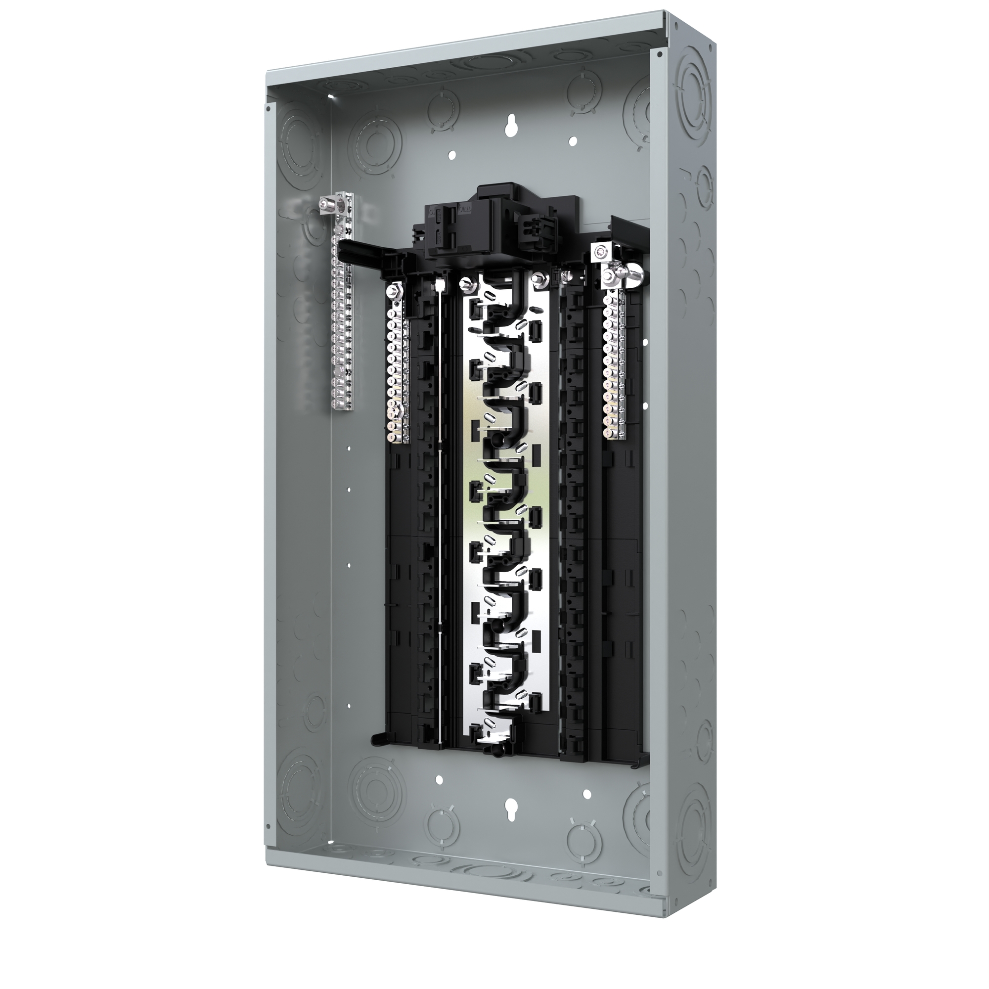  LOW VOLTAGE PLUG-ON NEUTRAL READY STANDARD SERIES ASSEMBLED LOAD CENTER. MAIN BREAKER WITH 30 1-INCH SPACES ALLOWING MAX 30 CIRCUITS. 1-PHASE 3-WIRE SYSTEM RATED 120/240V (125A) 22KAIC. SPECIAL FEATURES ALUMINUM BUS, GREY TRIM NEMATYPE 1 ENCLOSURE FOR INDOOR USE.