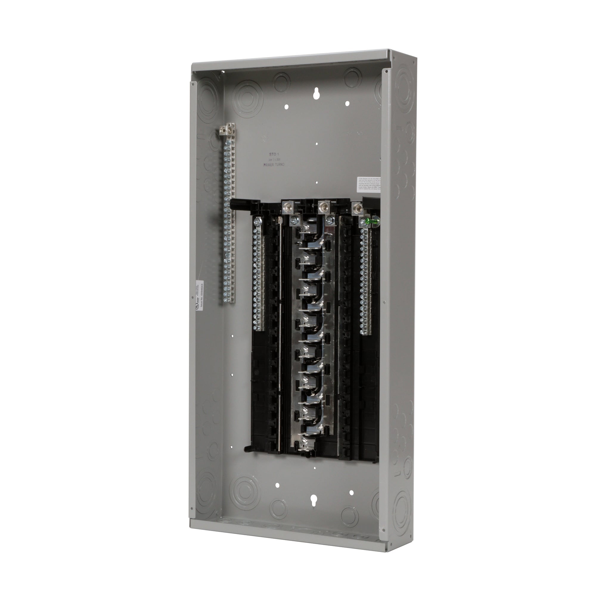 LOW VOLTAGE PLUG-ON NEUTRAL READY STANDARD SERIES ASSEMBLED LOAD CENTER. MAIN LUG WITH 30 1-INCH SPACES ALLOWING MAX 48 CIRCUITS. 1-PHASE 3-WIRE SYSTEMRATED 120/240V (200A) 100KAIC. SPECIAL FEATURES ALUMINUM BUS, GREY TRIM NEMA TYPE 1 ENCLOSURE FOR INDOOR USE.