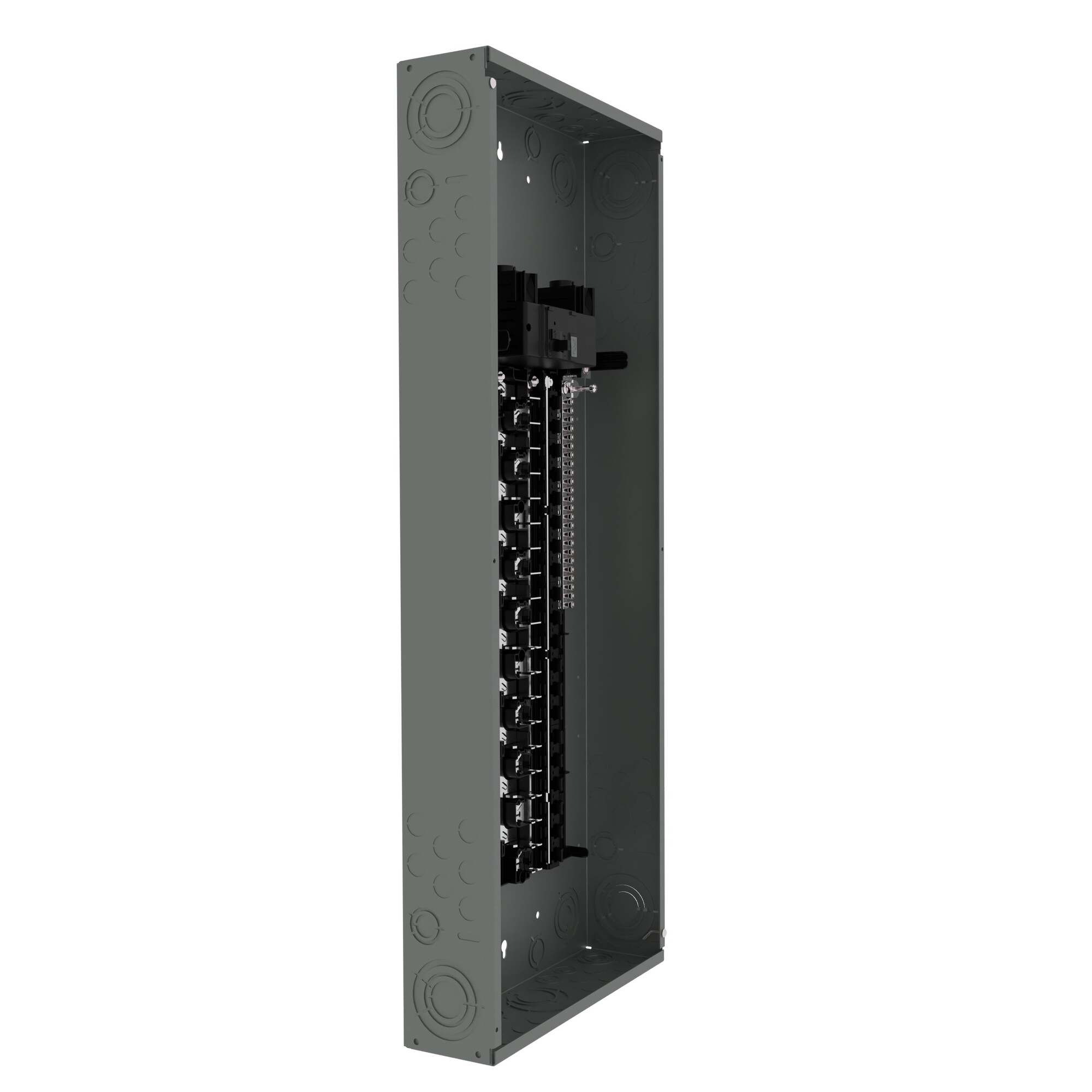  LOW VOLTAGE PLUG-ON NEUTRAL READY STANDARD SERIES ASSEMBLED LOAD CENTER. MAIN BREAKER WITH 40 1-INCH SPACES ALLOWING MAX 60 CIRCUITS. 1-PHASE 3-WIRE SYSTEM RATED 120/240V (200A) 22KAIC. SPECIAL FEATURES ALUMINUM BUS, GREY TRIM NEMATYPE 1 ENCLOSURE FOR INDOOR USE.