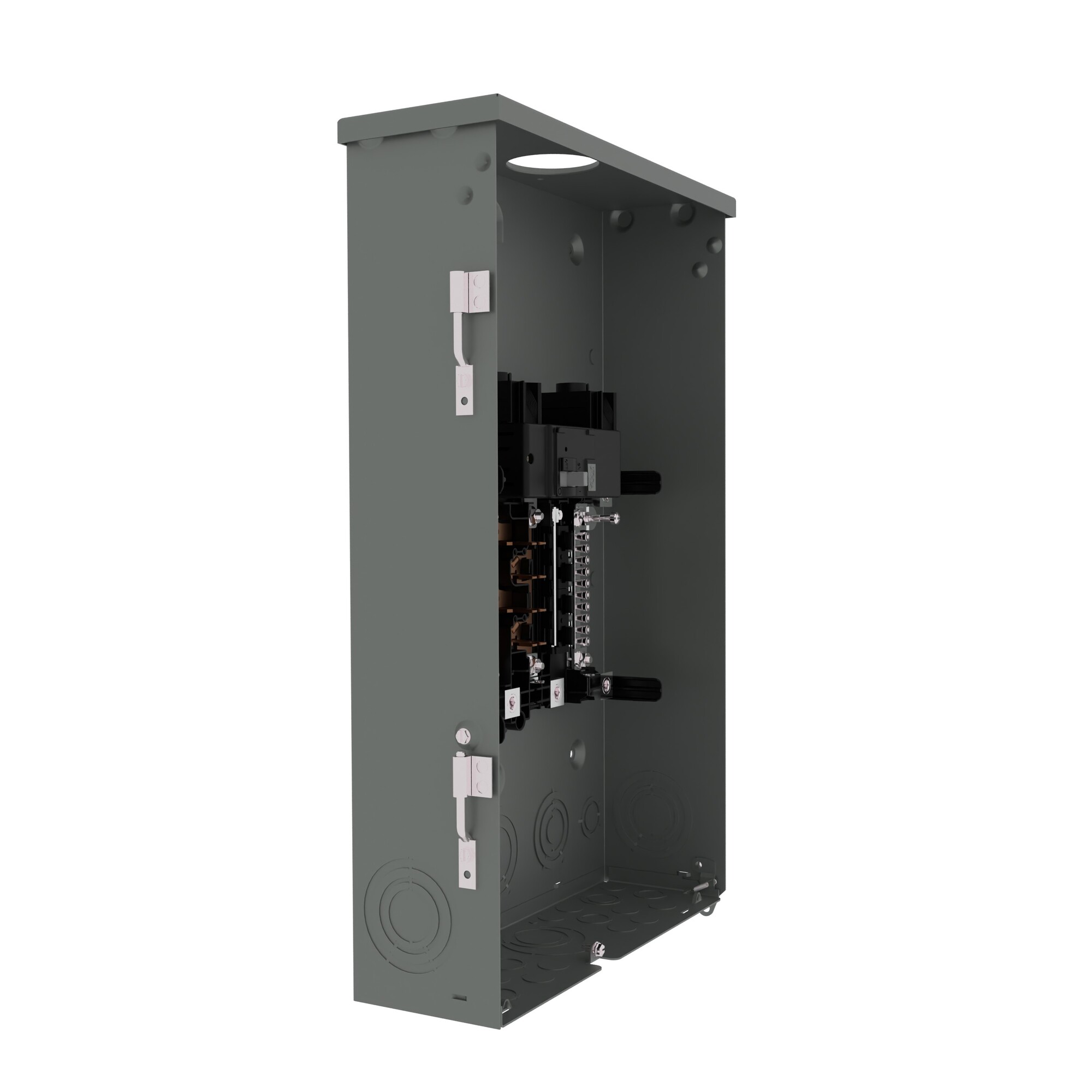  LOW VOLTAGE PLUG-ON NEUTRAL READY STANDARD SERIES ASSEMBLED LOAD CENTER. MAIN BREAKER WITH 8 1-INCH SPACES ALLOWING MAX 16 CIRCUITS. 1-PHASE 3-WIRE SYSTEM RATED 120/240V (200A) 22KAIC. SPECIAL FEATURES ALUMINUM BUS, FEED THRU LUGS,GREY TRIM NEMA TYPE 3R ENCLOSURE FOR OUTDOOR USE.