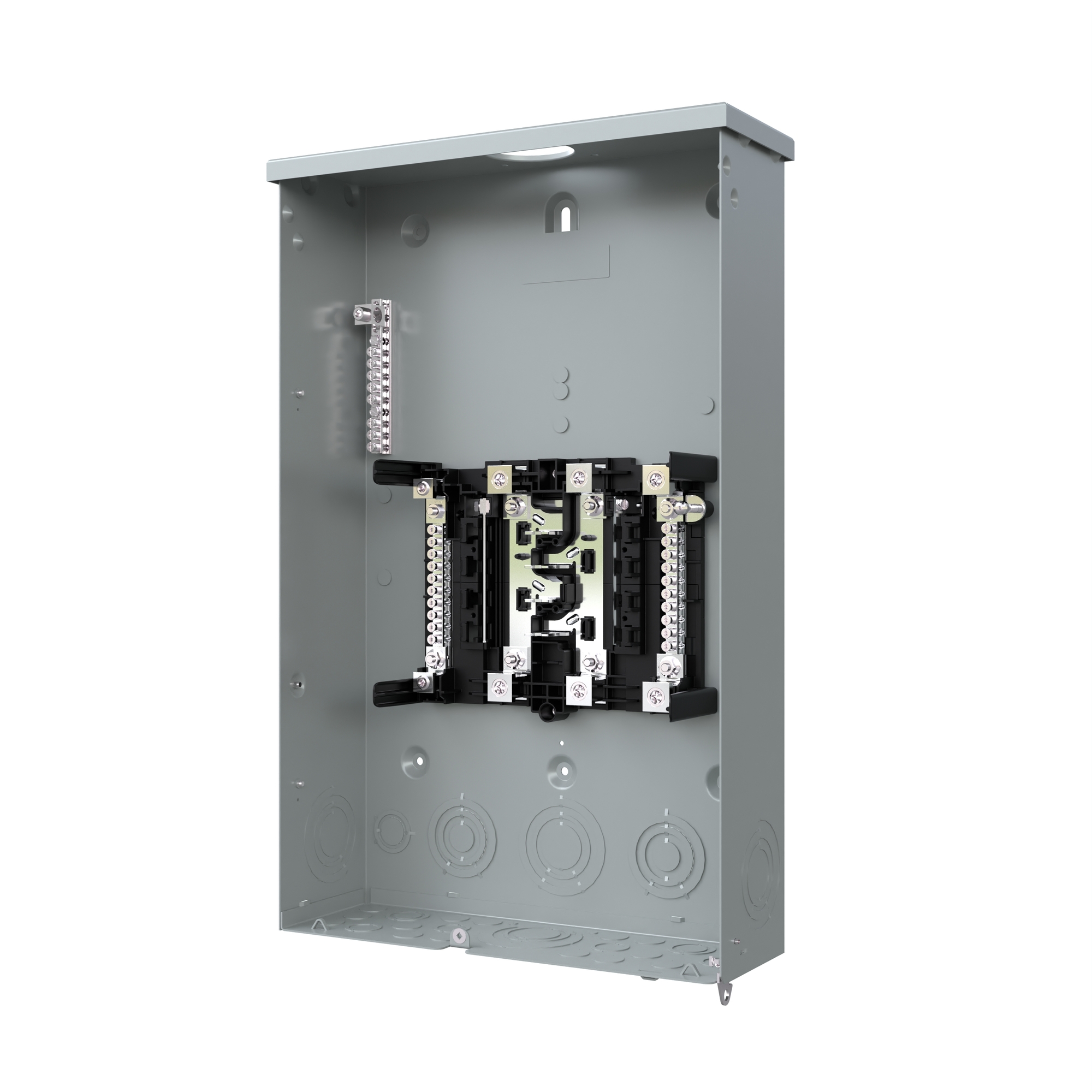  LOW VOLTAGE PLUG-ON NEUTRAL READY STANDARD SERIES ASSEMBLED LOAD CENTER. MAIN LUG WITH 8 1-INCH SPACES ALLOWING MAX 16 CIRCUITS. 1-PHASE 3-WIRE SYSTEM RATED 120/240V (200A) 100KAIC. SPECIAL FEATURES ALUMINUM BUS, FEED THRU LUGS, GREY TRIM NEMA TYPE 3R ENCLOSURE FOR OUTDOOR USE.