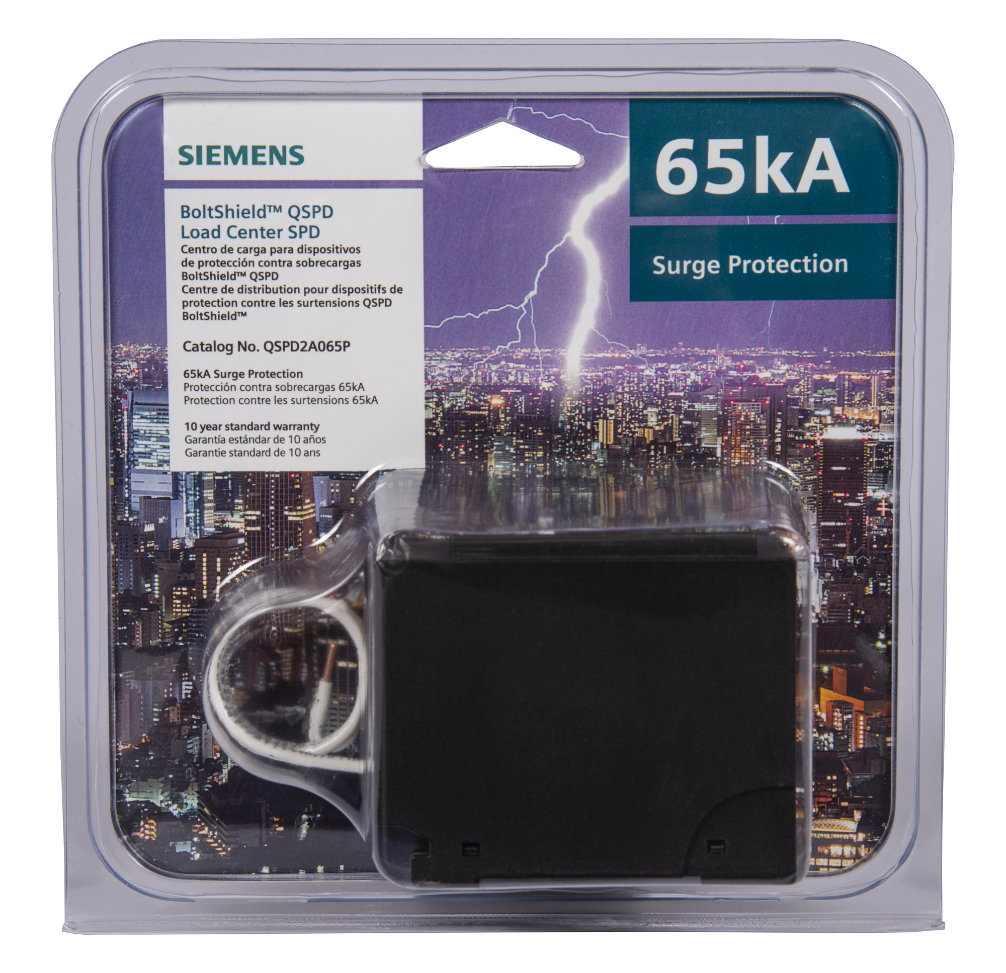  LOW VOLTAGE SURGE PROTECTION DEVICE (SPD). PLUG-ON SPD MODULE FOR LOAD CENTER WITH 2-POLE Q FRAME MAIN CIRCUIT BREAKERS. SUITABLE FOR 120/240V 1-PHASE 3-WIRE VOLTAGE SYSTEMS. 65kA PER PHASE SURGE CAPABILITY. BLISTER PACK SHELL, RETAIL PACKAGING.