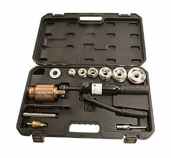 Southwire MP360SDPRO is a lightweight stainless steel knockout tool with a 360 degree articulating head for application in tight spaces. This tool cuts 4 inch holes in 12 gauge stainless steel easily and quickly. Quick pump action for fast knockouts.