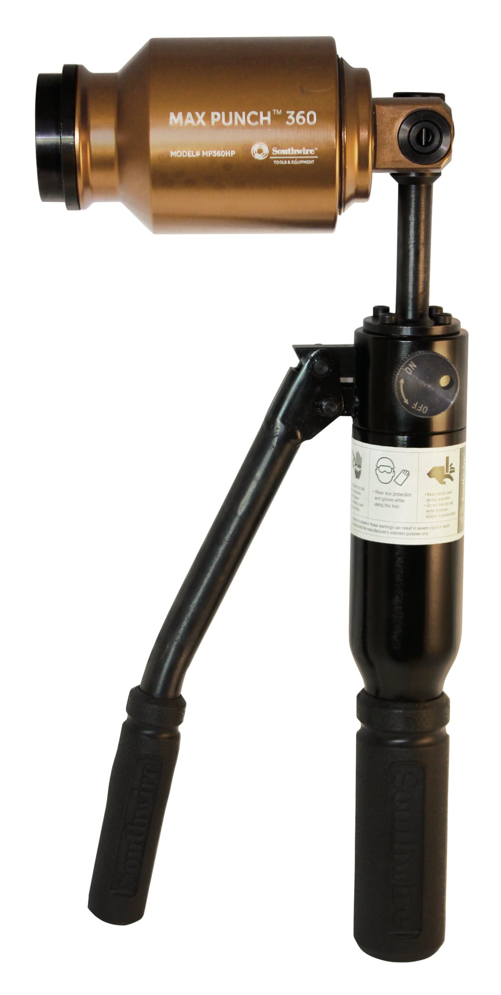 A lightweight hydraulic knockout tool that features a full 360 degree articulating head for those tight space applications.The pump action knockout cuts 4" holes in 12 gauge stainless steel quickly and easily.
