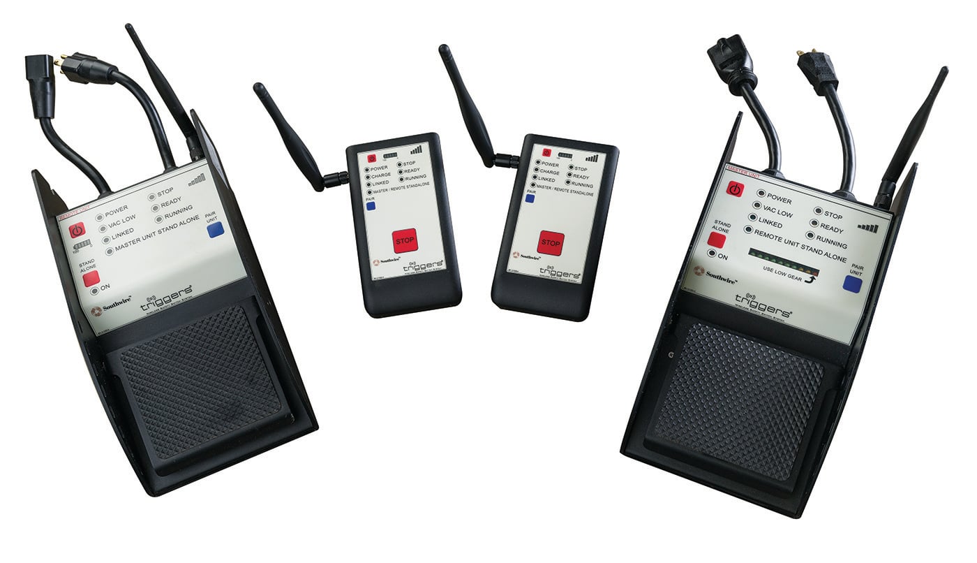 Southwire Triggers Wireless Safety System offers your crew the highest level of safety, allowing full control over pulling and feeding applications. The TSS-01 allows members at each end of the pull, as well as the observers, the ability to stop the pull instantaneously if needed.