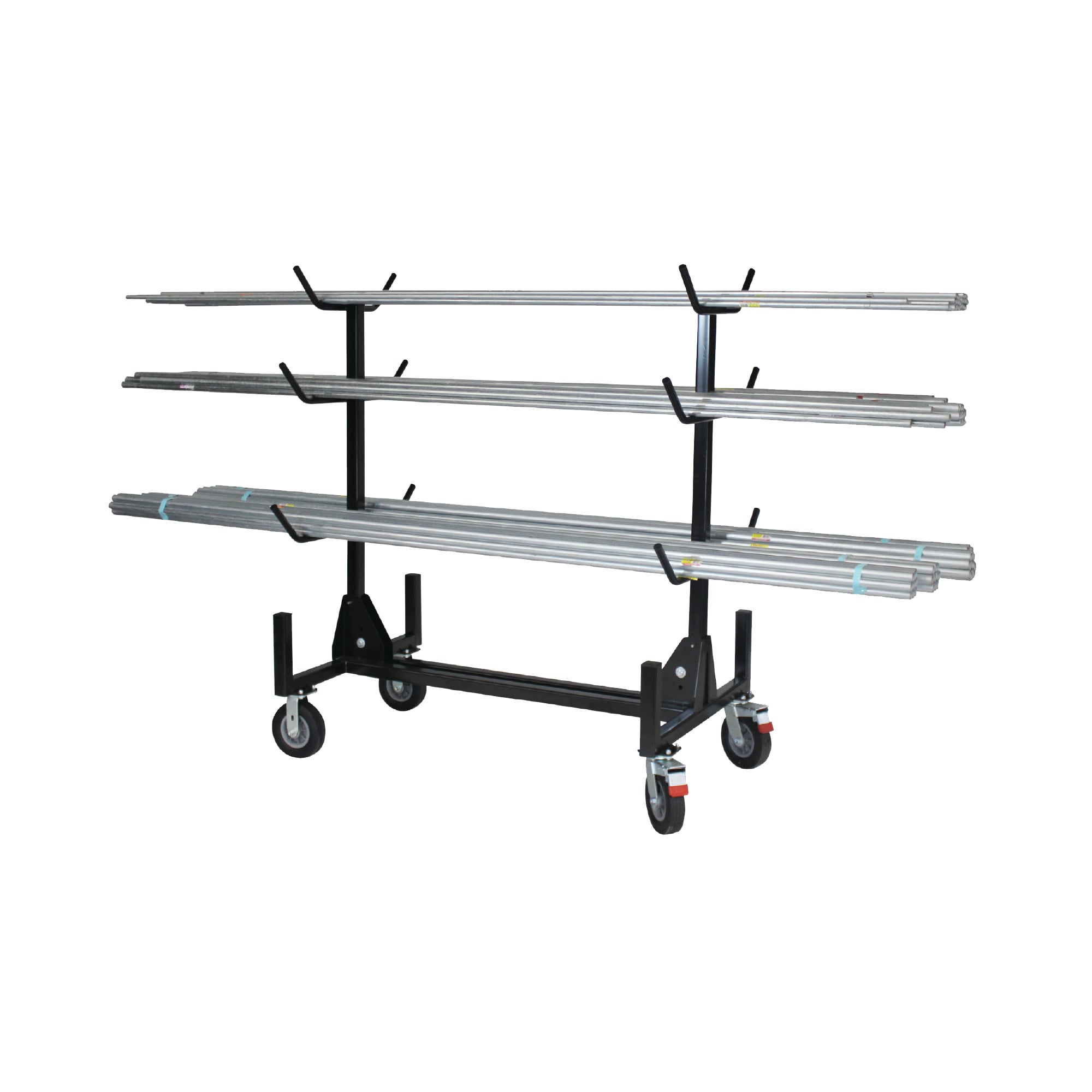 Multipurpose conduit, pipe and strut rack is designed to enhance material storage and mobility on the jobsite. Holds up to 1,000 pounds on the Conduit and Pipe Rack, while eliminating tripping hazards on the jobsite.