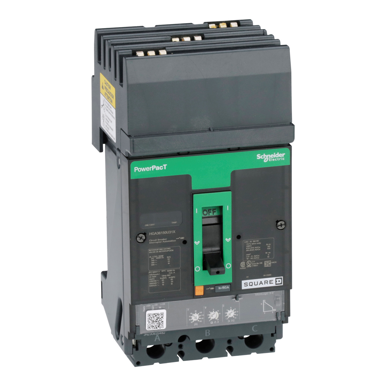 HGA36150U31X Molded Case Circuit Breaker, 150 Amp, 3 Pole, 600V