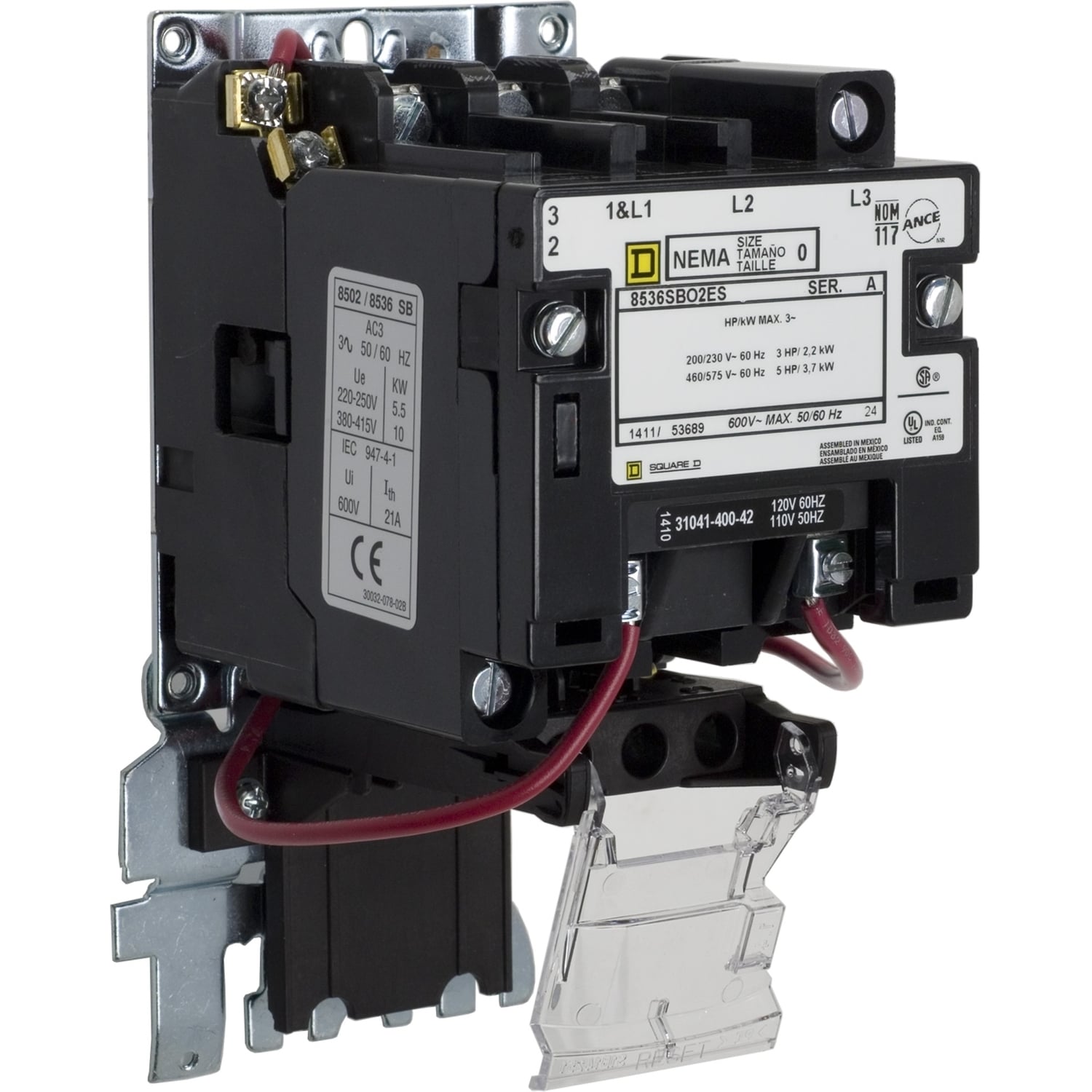 NEMA Motor Starter, Type S, nonreversing, Size 0, 18A, 5 HP at 460 VAC, up to 65 kA SCCR, 3 phase, 3 pole, bimetal, 120 VAC coil, open [TAA]